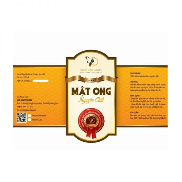 in tem nhãn mật ong nguyên chất kèm mã QR